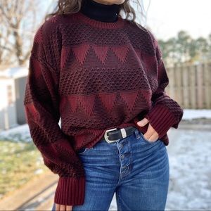 Vintage Burgundy Patterned Sweater